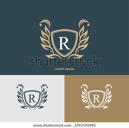 Luxury letter R monogram emblem template with elegant calligraphy ornament. graceful R logo. Signs for business, Restaurant, Royalty, Boutique, Hotel, Heraldic, Jewelry, Fashion, Cafe, etc. vector