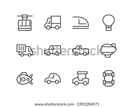 transport simple icon set. Outline editable stroke. Pixel perfect 24x24px. Isolated on a white background