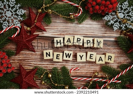 Happy new year holidays celebration with christmas decorations background