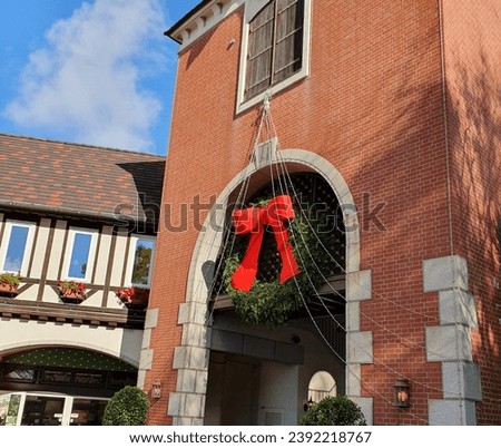 large mistletoe installed in front of the old building