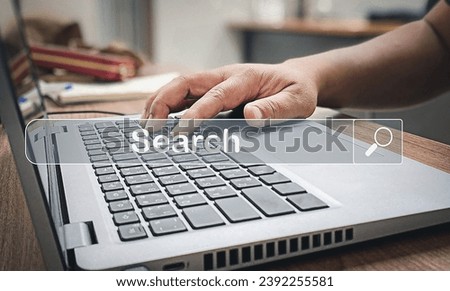 SEO Search Engine Optimization.hand using computer laptop with Search Console on your website.Technology Searching Browsing Internet Data Information Networking Concept.