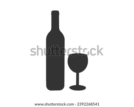 Silhouette bottle and glass of wine vector. Bottle  icon. Wine glass icon. Various types alcohol beverages red, white, sparkling wine. Wine bottle and glass isolated on white background. EPS 10 .