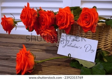 Happy Valentine's day! Card, online banner, greeting card, on Valentine's Day,  Bouquet of flowers with a business card                               