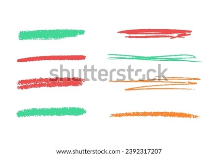 crayon emphasis underline. Hand drawn colored charcoal curly lines, squiggles and shapes for diagrams. Doodle simple sketch icon. Vector illustration isolated on white.