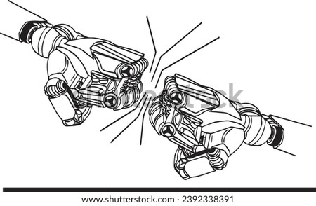 Robot Fist Bump: Cartoon Sketch Drawing of Two Robotic Hands in Clip Art, Vector Illustration of Robot Hands: Cartoon Drawing in Fist Pose Clip Art, Robo Fist Gesture, Digital Dexterity