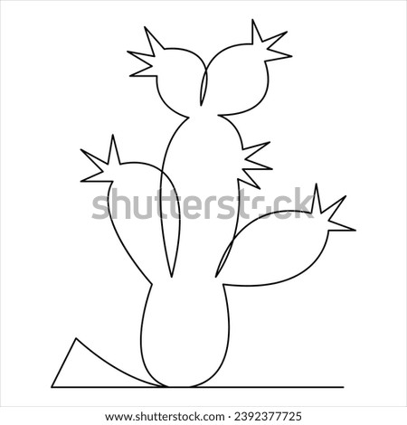 Cactus single line art drawing continuous hand drawn illustration house plant in a pot doodle vector style