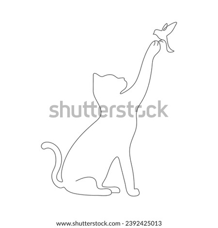 Cat one line art drawing style. Contunuous line drawing of cat. Vector illustration