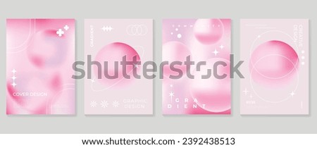Aesthetic poster design set. Cute gradient holographic background vector with geometric shape, gradient mesh bubble. Beauty ideal design for social media, cosmetic product, promote, banner, ads. Royalty-Free Stock Photo #2392438513
