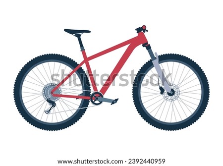 Mtb, downhill, mountain, cross-country bike in side view. Eco friendly cycle transport for recreation. Isolated flat vector illustration of bicycle Royalty-Free Stock Photo #2392440959