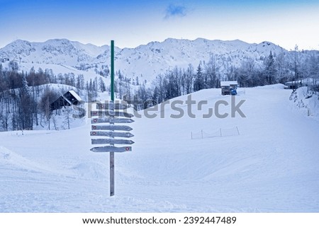 Traffic signs on the highway of the Bohinj ski resort