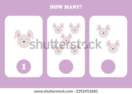 Counting game for kids. How many rabbit are there? Educational worksheet design for children.