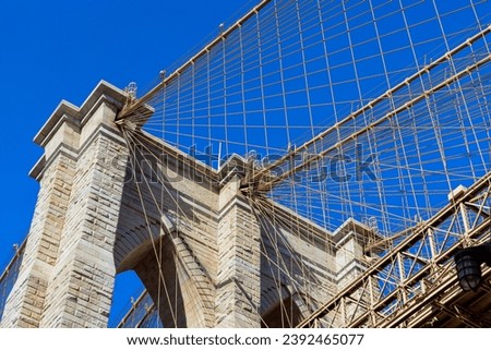 Brooklyn Bridge, New York City, USA with awesome architectural historic scenery details