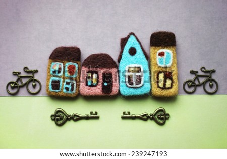 real estate: houses, keys, bicycles