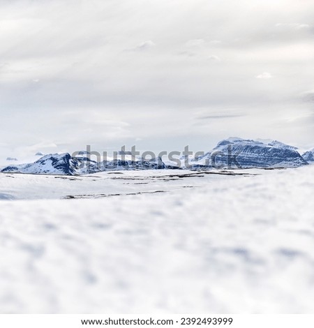 Tre Kroner , or the Three Crowns, of the Three Kings mountain range, Kongsfjord, Ny Alesund, Svalbard. Low angle view with defocused foreground. Royalty-Free Stock Photo #2392493999