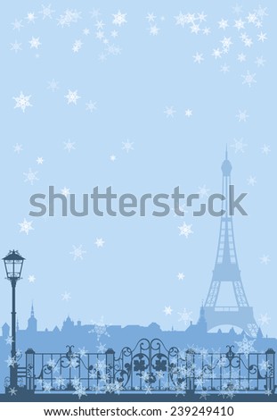 winter Paris background - eiffel tower among falling snow design