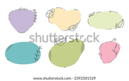 Set of simple doodle frames decorate with botanical elements and lines. Different doodle shapes with a blank space. Vector illustration
