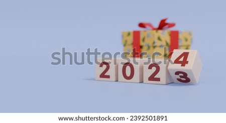 New Year 2024: Unwrapping the Gift of the Future - 3d render. Royalty-Free Stock Photo #2392501891