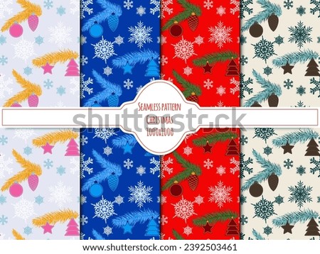 Seamless pattern with Christmas toys and fir branches. Pattern for Christmas design. Colorful vector winter illustration. New year illustration.