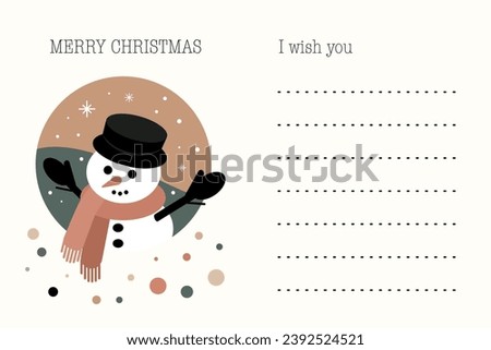 Festive snowman on charming Christmas postcard. beautifully designed vector card adorned with Christmas delights like snowmen