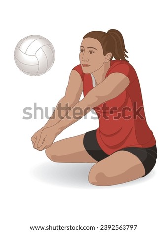 para sports sitting volleyball, female athlete with a physical disability, hitting volleyball isolated on a white background