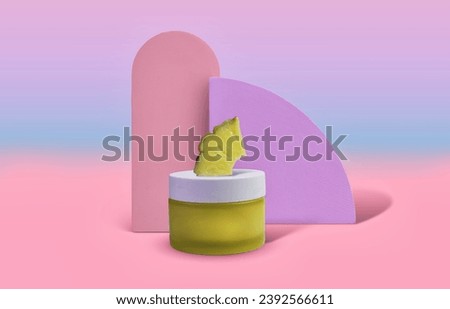 Bright and Cheerful Yellow Pineapple-Infused Skincare Jar on Pastel Backdrop  Cosmetic Product Photograph