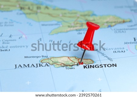 Kingston pinned on map of Jamaica