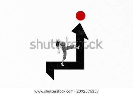 Photo cartoon comics sketch collage picture of excited lady running achieving aim isolated white color background