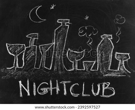 Icon nightclub, hand draw chalk on chalkboard, blackboard texture