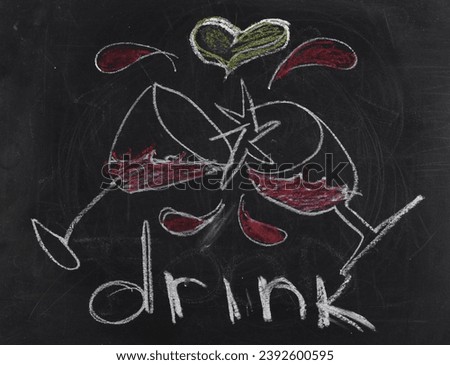 Icon party, drink hand draw chalk on chalkboard, blackboard texture