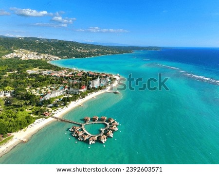 Aerial view of St. Elizabeth coastline by Sandals South Coast Hotel Royalty-Free Stock Photo #2392603571