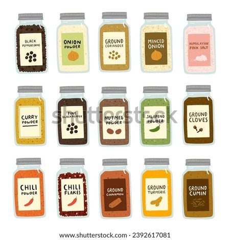 set of basic kitchen spice jars Royalty-Free Stock Photo #2392617081