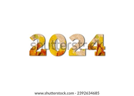 Welcome 2024 writing design with colorful cloth texture. Isolated white background
