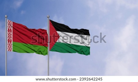 Belarusian and Palestinian flags side by side, Belarus stands with Palestine