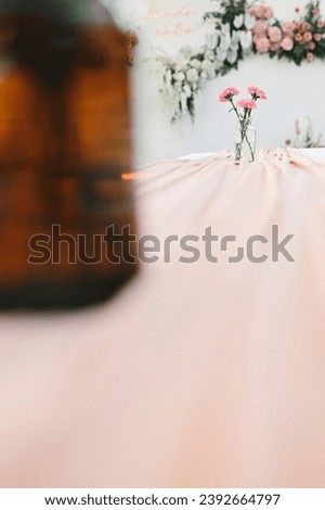 close up vase with beautiful flower on table, hello spring season, happy valentine’s day, wedding ceremony wallpaper background concept