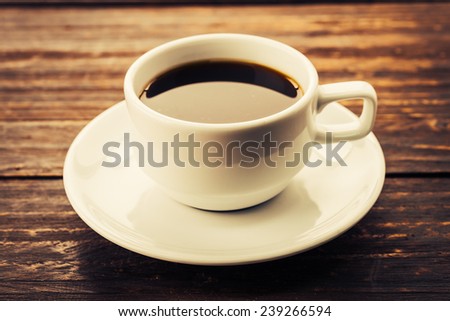 Coffee cup on wooden background - vintage effect style pictures