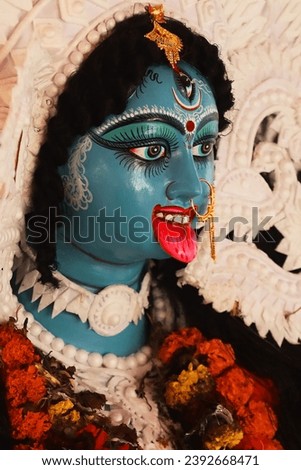 potrait of hindu goddess kali, beautiful maa kali idol during kali pujo festival in west bengal. the kali puja is held on the day of diwali in bengal Royalty-Free Stock Photo #2392668471