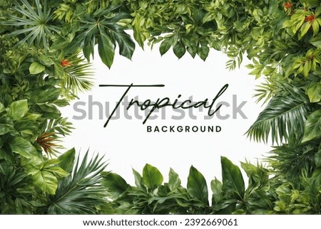 Tropical background view of green leaf and palms background. Flat lay, dark nature concept, tropical leaf