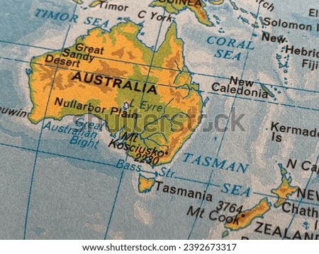 Map of Australia and New Zealand, travel destination Royalty-Free Stock Photo #2392673317