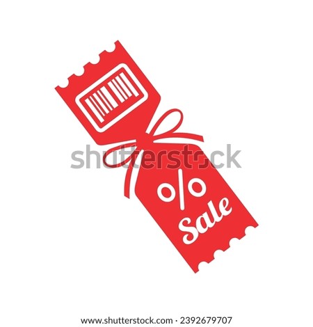 Discount coupon, voucher with barcode. Seasonal sale.  Vector linear illustration icon isolated on white background.