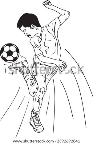Soccer Action: Vector Illustration of Player in Dynamic Motion, Kickin' It: Cartoon Sketch of Football Soccer Player in Action, Clip Art of Soccer Player on White Background
