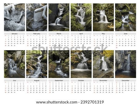 
The monthly calendar for 2024 with beautiful photos of waterways and waterfalls in the countryside will stand out on your wall.