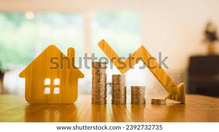 Wood house and row of coin money on wood table and , selective focus, Planning to buy property. Choose what's the best. A symbol for construction ,ecology, loan concepts