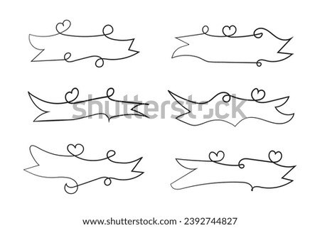 
valentines day curly hearts style calligraphy outline ribbon, Hand drawing Calligraphic heart ribbon vector banner, Decorative hearts romantic love text banner, heart scroll Line outline ribbon