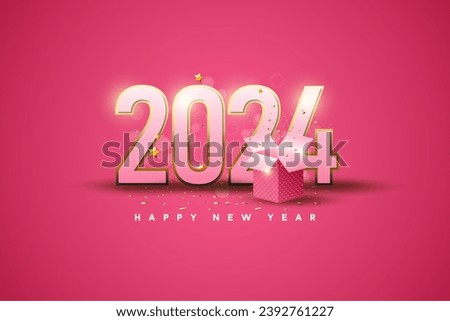 2024 new year with gift box decoration in front of numbers.