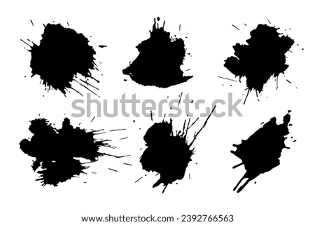 Grunge ink blots with streaks,splashes,spots,streaks.Abstract spots set.Splatters of paint, watercolor stain.Use texture for the design of postcards,banners,posters. Isolated.Vector illustration