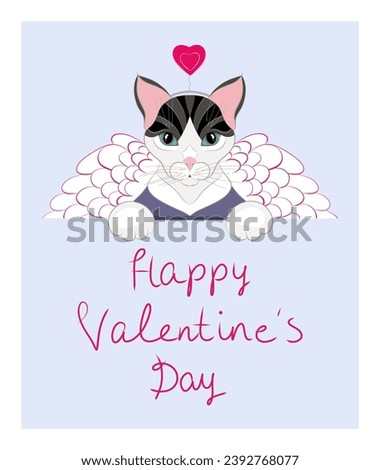 Valentine's day design with cute cat, cute greeting card.