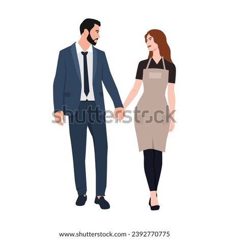 Couple of young people. Man and woman hold hands. Flat vector illustration isolated on white background Royalty-Free Stock Photo #2392770775