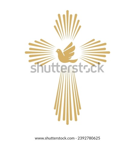 Cross with the dove. Church emblem template. Vector design element. Royalty-Free Stock Photo #2392780625