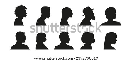 Portrait silhouette side view profile picture. Human man and woman vector person user avatar