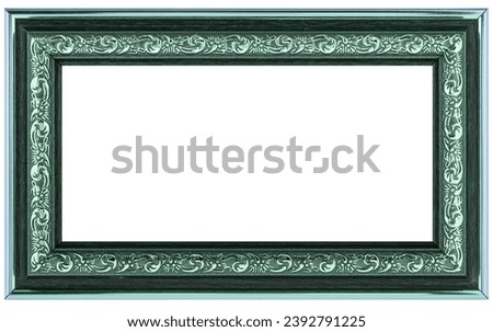 Antique Color Emerald Green Blue Classic Old Vintage Wooden Rectangle mockup canvas frame isolated on white. Blank and diverse subject molding baguette. Design element. use for paint, mirror